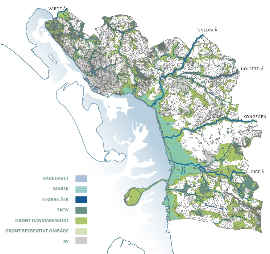 Kort over Esbjerg Kommunes grønne/blå struktur